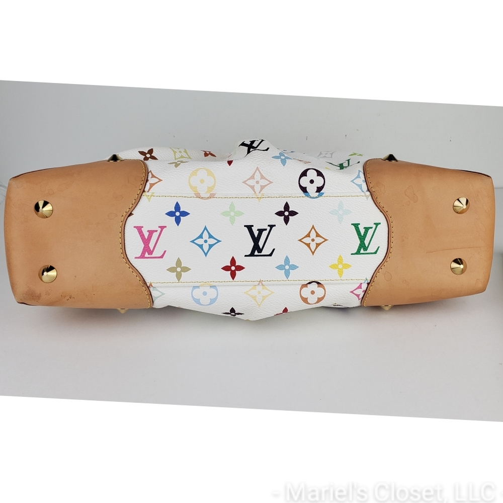 Authentic Louis Vuitton White Multicolore Judy MM with Strap and Dustbag #3247M - Picture 7 of 9